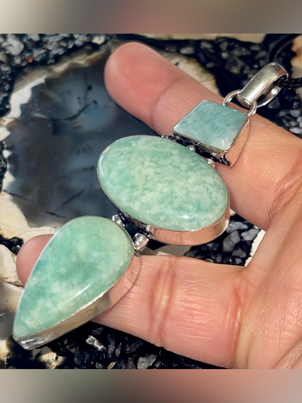 Green Amazonite Crystal Pendant 3 1/4” - Picture 9 of 17